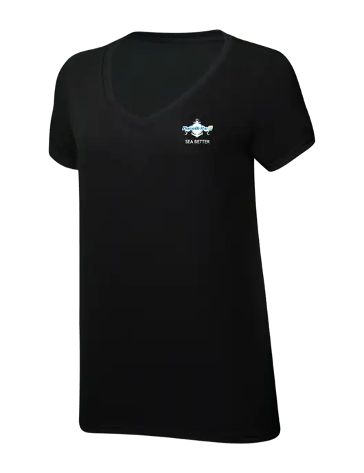 Womens Simply Soft V-Neck Black 4.5oz  Poly/Combed Ring Spun Cotton T-Shirt w/Anchor Sea Better Logo