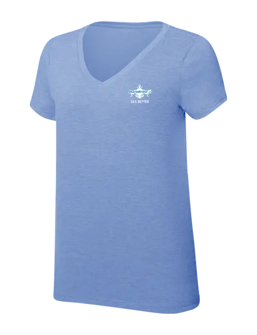 Womens Simply Soft V-Neck Maritime Frost 4.5oz  Poly/Combed Ring Spun Cotton T-Shirt w/Anchor Sea Better Logo