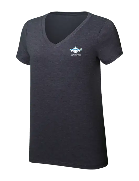 Womens Simply Soft V-Neck Heather Charcoal 4.5oz  Poly/Combed Ring Spun Cotton T-Shirt w/Anchor Sea Better Logo
