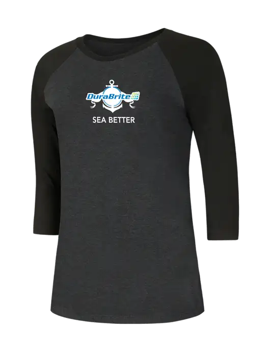 Womens Simply Soft 3/4 Sleeve Black/Black Frost Ring Spun Cotton T-Shirt w/Anchor Sea Better Logo