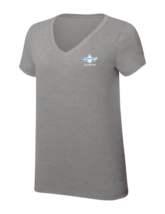 Womens Simply Soft V-Neck Grey Frost 4.5oz  Poly/Combed Ring Spun Cotton T-Shirt w/Anchor Sea Better Logo