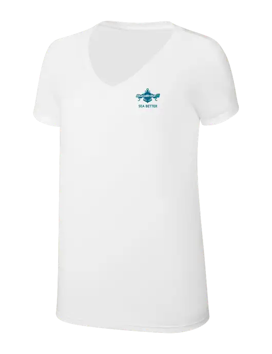 Womens Simply Soft V-Neck White 4.5oz  Poly/Combed Ring Spun Cotton T-Shirt w/Anchor Sea Better Logo