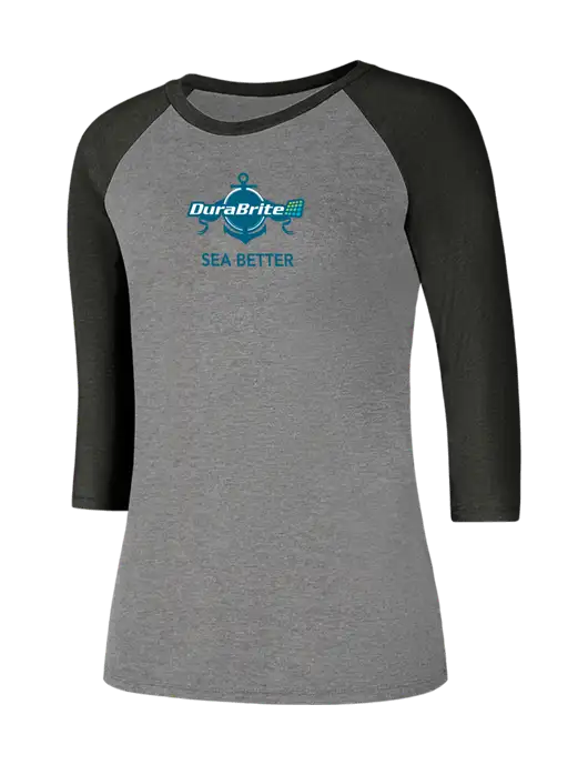 Womens Simply Soft 3/4 Sleeve Black Frost/Grey Frost Ring Spun Cotton T-Shirt w/Anchor Sea Better Logo