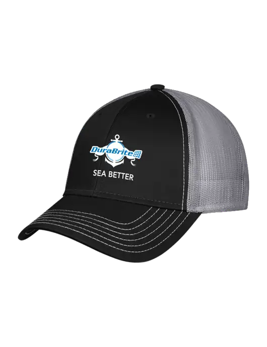 Black/Medium Dark Grey Mesh Trucker Cap Snap Back w/Anchor Sea Better Logo