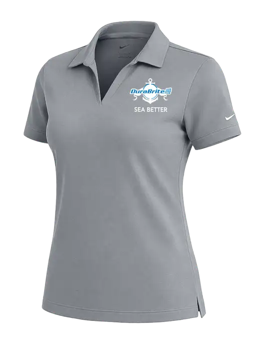 NIKE Medium Grey Womens Dri-Fit Micro Pique Polo w/Anchor Sea Better Logo