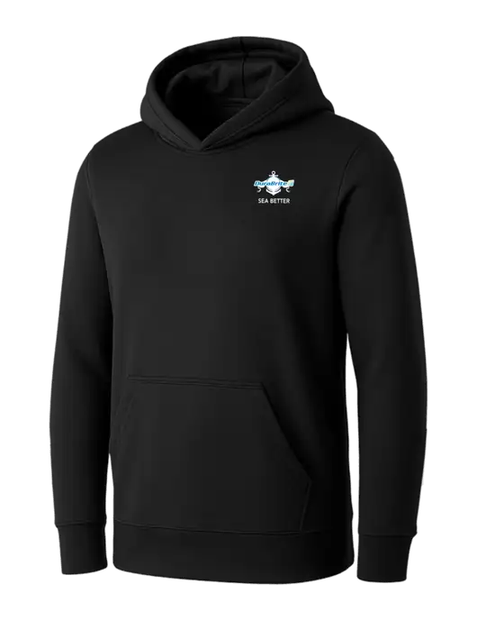 Womens Black Core Fleece Pullover Hooded Sweatshirt w/Anchor Sea Better Logo