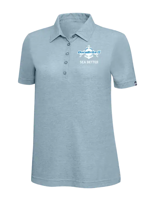 TravisMathew Light Blue Heather Womens  Oceanside Polo w/Anchor Sea Better Logo