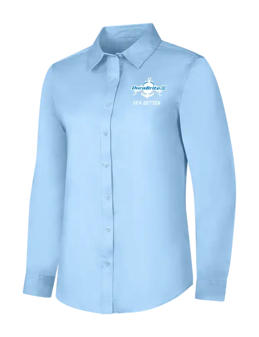 Womens Light Blue Long Sleeve Superpro React Twill Shirt w/Anchor Sea Better Logo