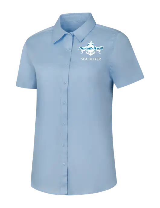 Womens Light Blue Short Sleeve Superpro React Twill Shirt w/Anchor Sea Better Logo