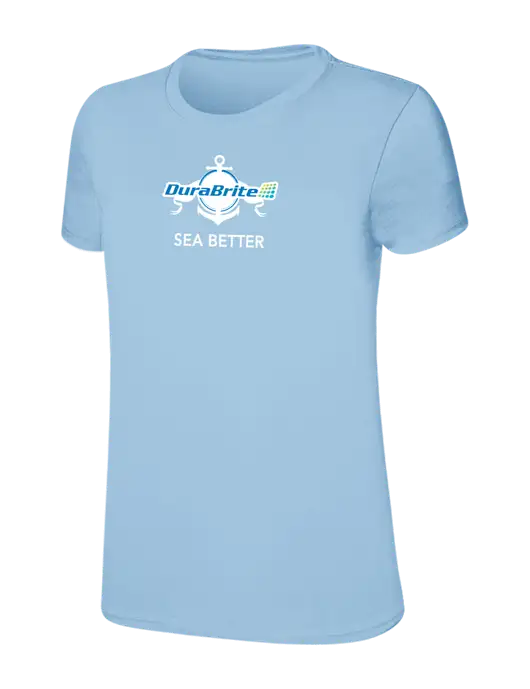 Womens Ring Spun Light Blue 4.5 oz T-Shirt w/Anchor Sea Better Logo